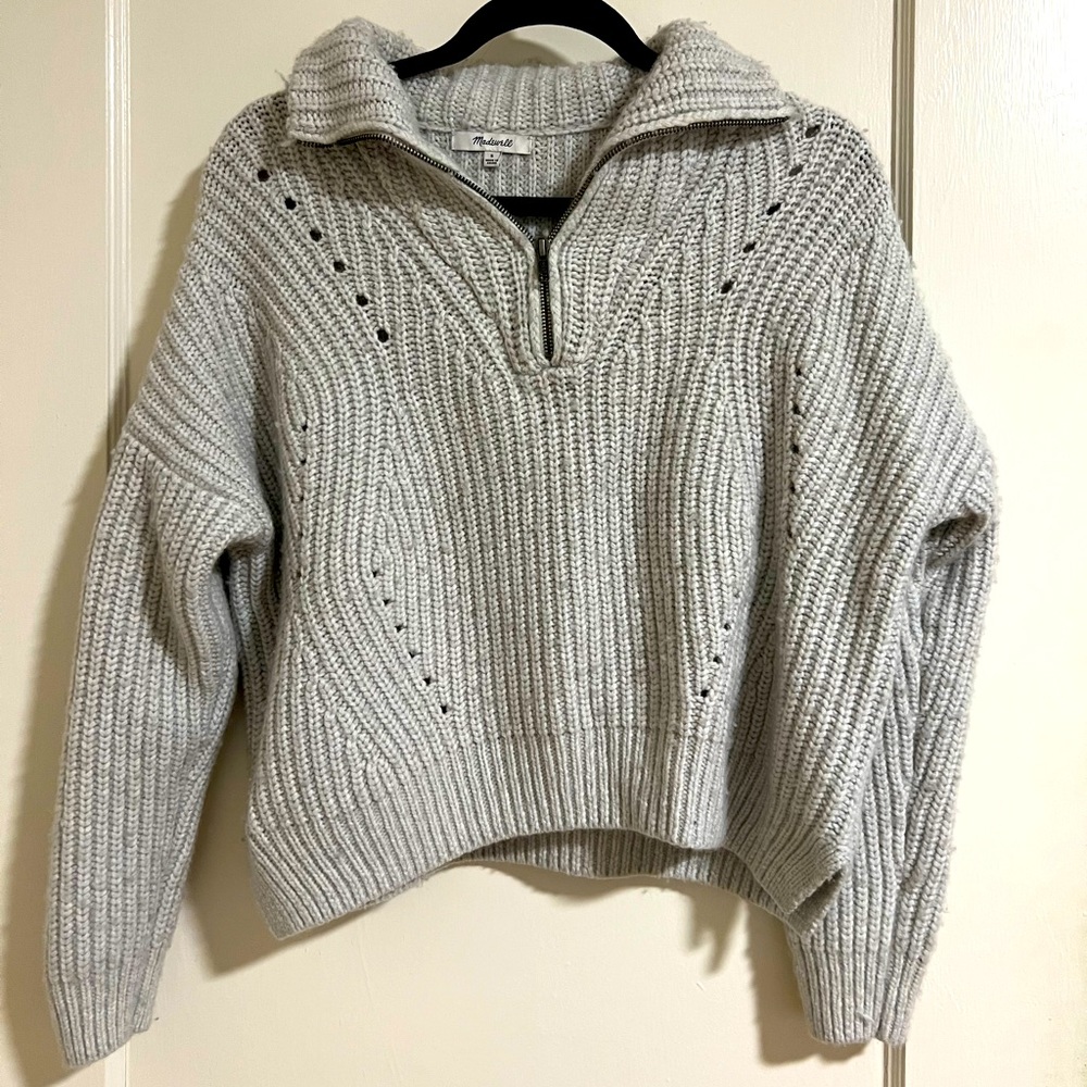 Madewell Pointelle Half Zip Wool Sweater